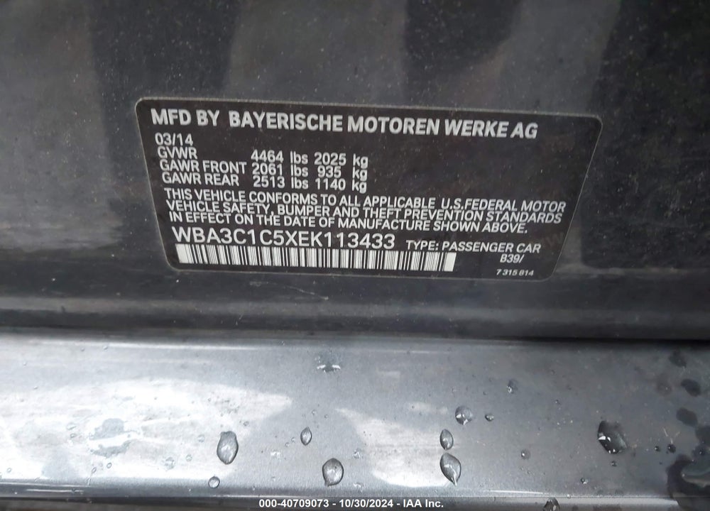 2014 BMW 328I VIN: WBA3C1C5XEK113433