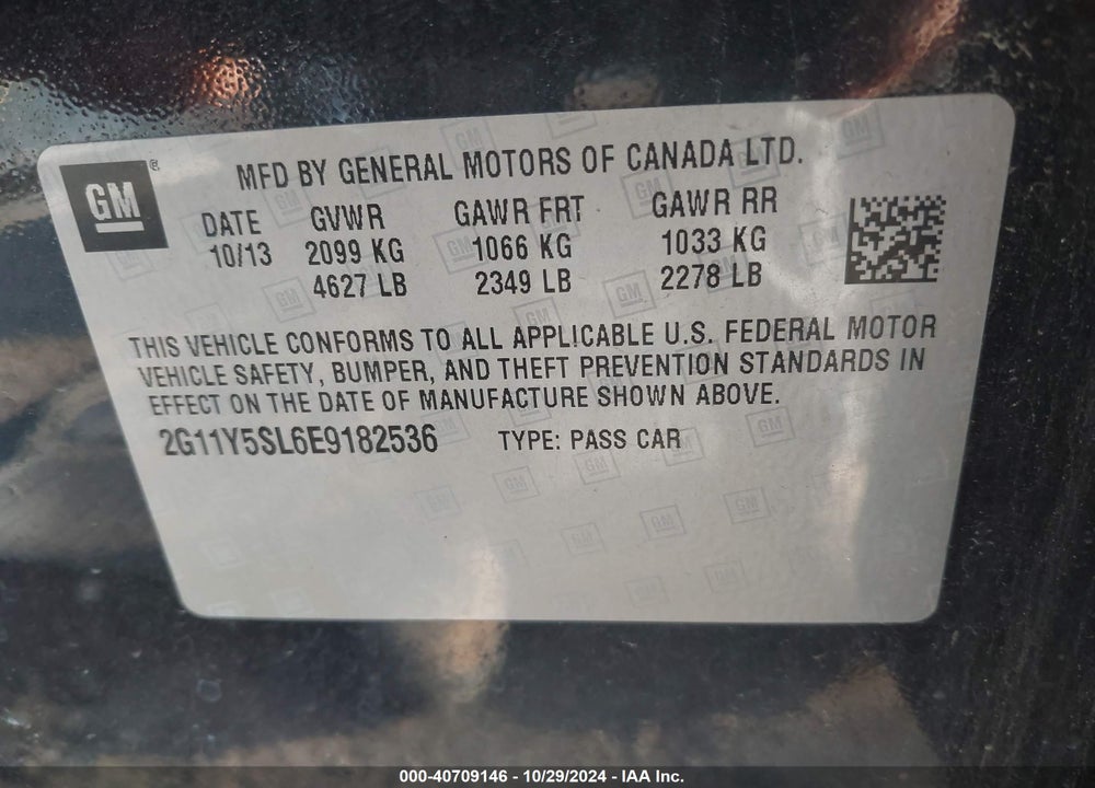 2014 CHEVROLET IMPALA LS VIN: 2G11Y5SL6E9182536
