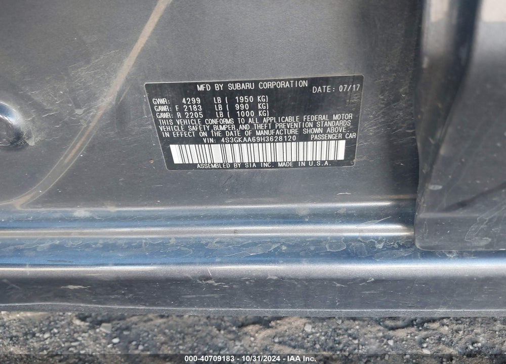 2017 SUBARU IMPREZA 2.0I VIN: 4S3GKAA69H3628120