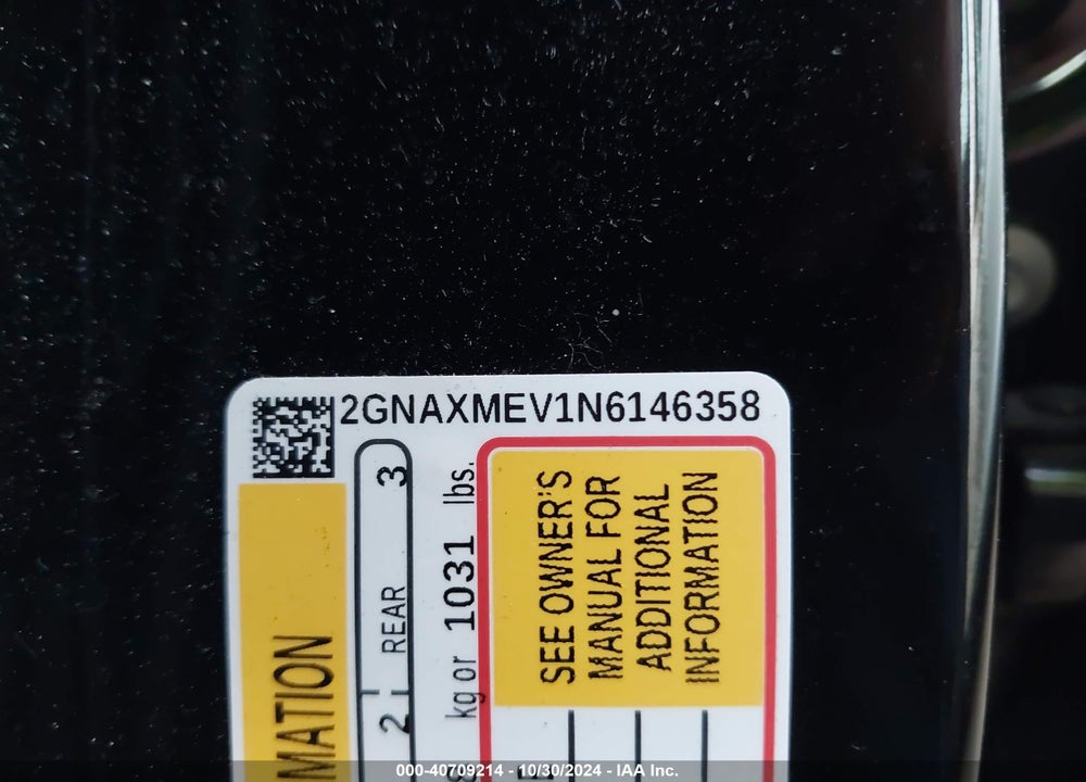 2022 CHEVROLET EQUINOX FWD RS VIN: 2GNAXMEV1N6146358