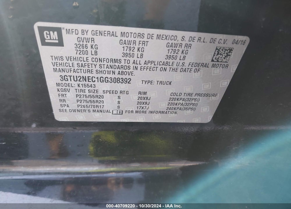 2016 GMC SIERRA 1500 SLT VIN: 3GTU2NEC1GG308392