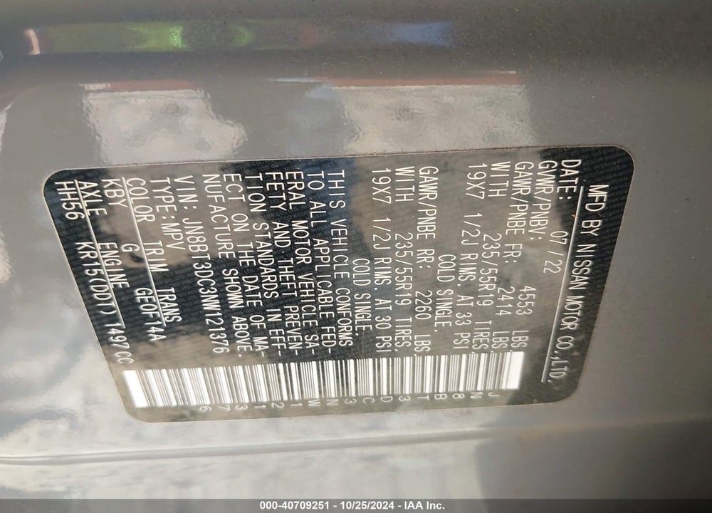 2022 NISSAN ROGUE PLATINUM FWD VIN: JN8BT3DC3NW121376