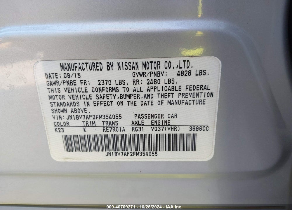 2015 INFINITI Q50 VIN: JN1BV7AP2FM354055