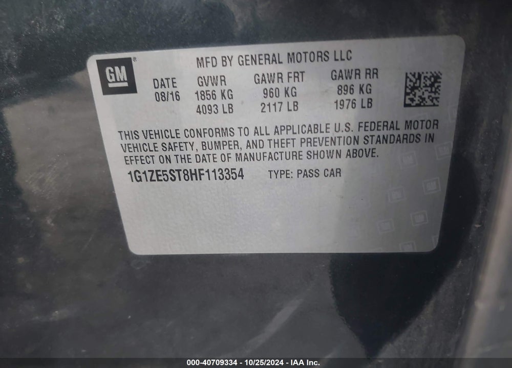 2017 CHEVROLET MALIBU 1LT VIN: 1G1ZE5ST8HF113354