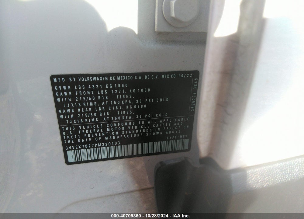 2023 VOLKSWAGEN TAOS 1.5T SE VIN: 3VVEX7B27PM320403