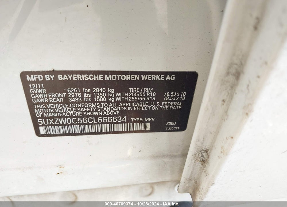 2012 BMW X5 XDRIVE35D VIN: 5UXZW0C56CL666634