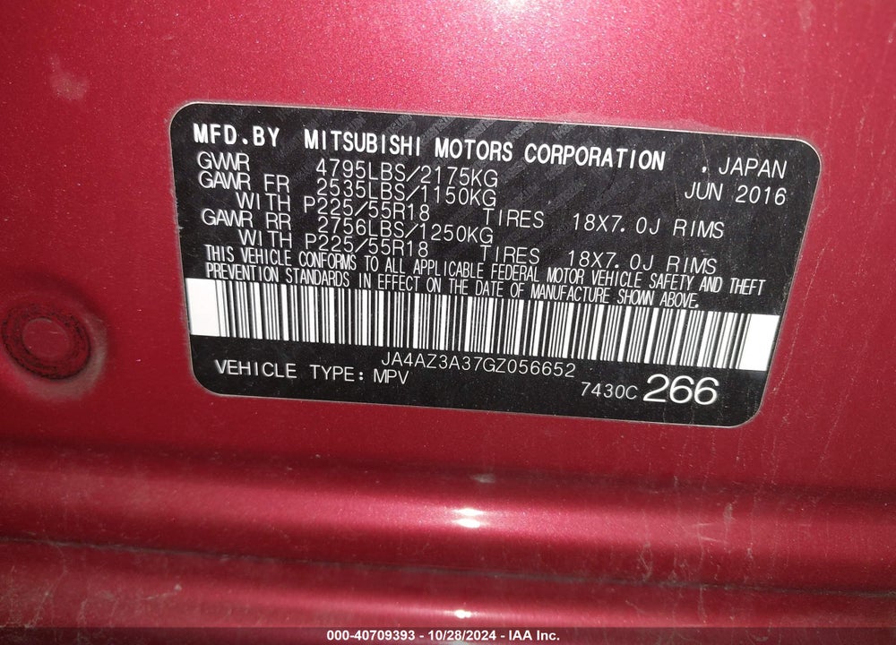 2016 MITSUBISHI OUTLANDER SEL VIN: JA4AZ3A37GZ056652