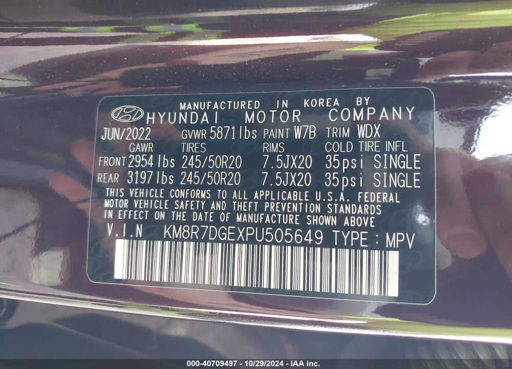 2023 HYUNDAI PALISADE CALLIGRAPHY VIN: KM8R7DGEXPU505649