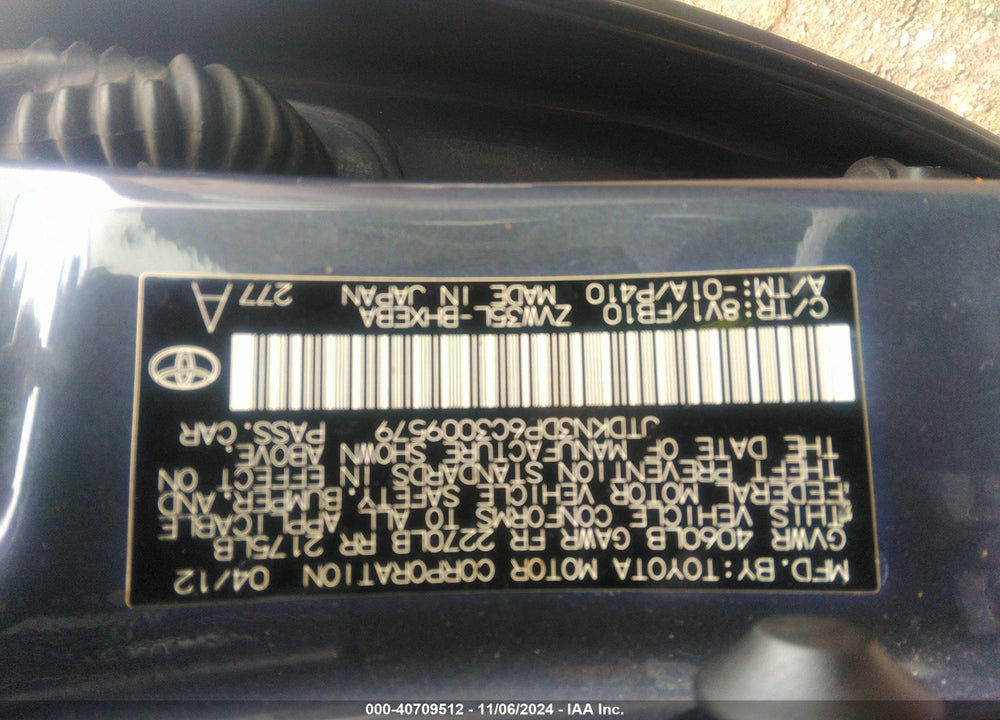 2012 TOYOTA PRIUS PLUG-IN VIN: JTDKN3DP6C3009579