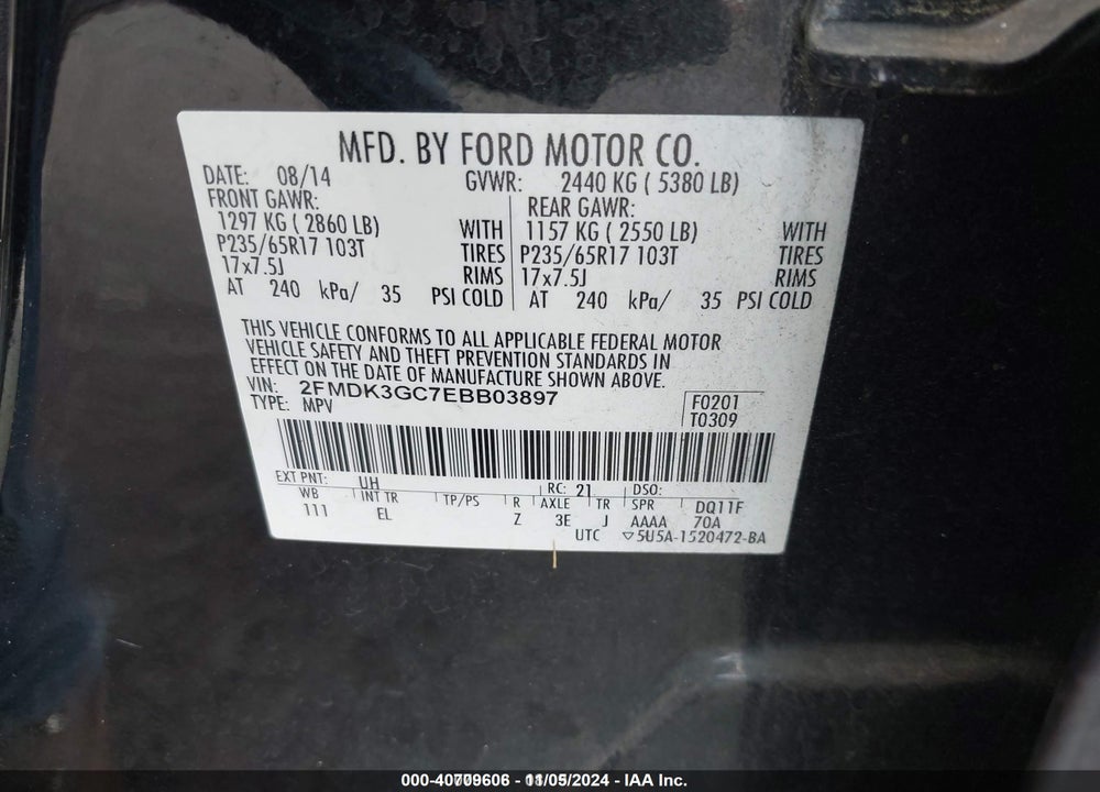 2014 FORD EDGE SE VIN: 2FMDK3GC7EBB03897