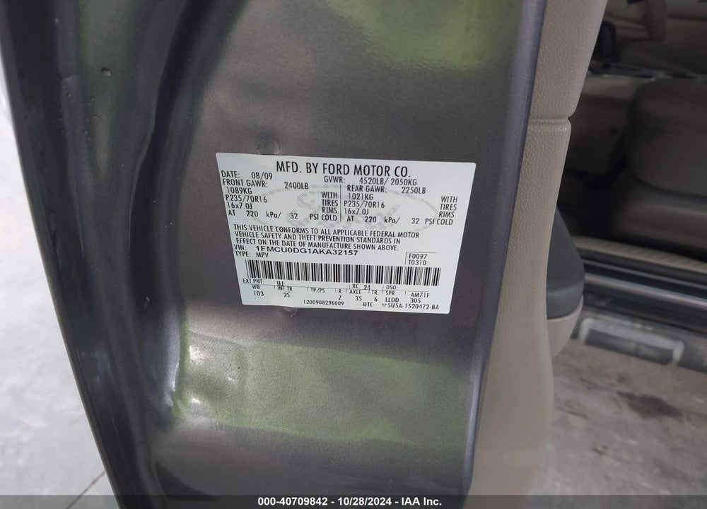 2010 FORD ESCAPE XLT VIN: 1FMCU0DG1AKA32157