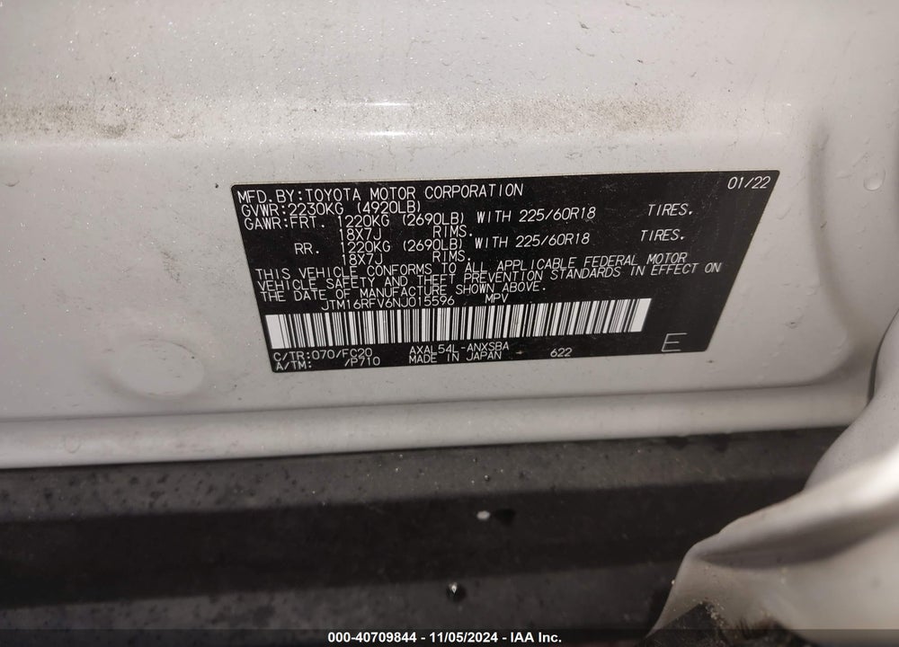 2022 TOYOTA RAV4 HYBRID SE VIN: JTM16RFV6NJ015596