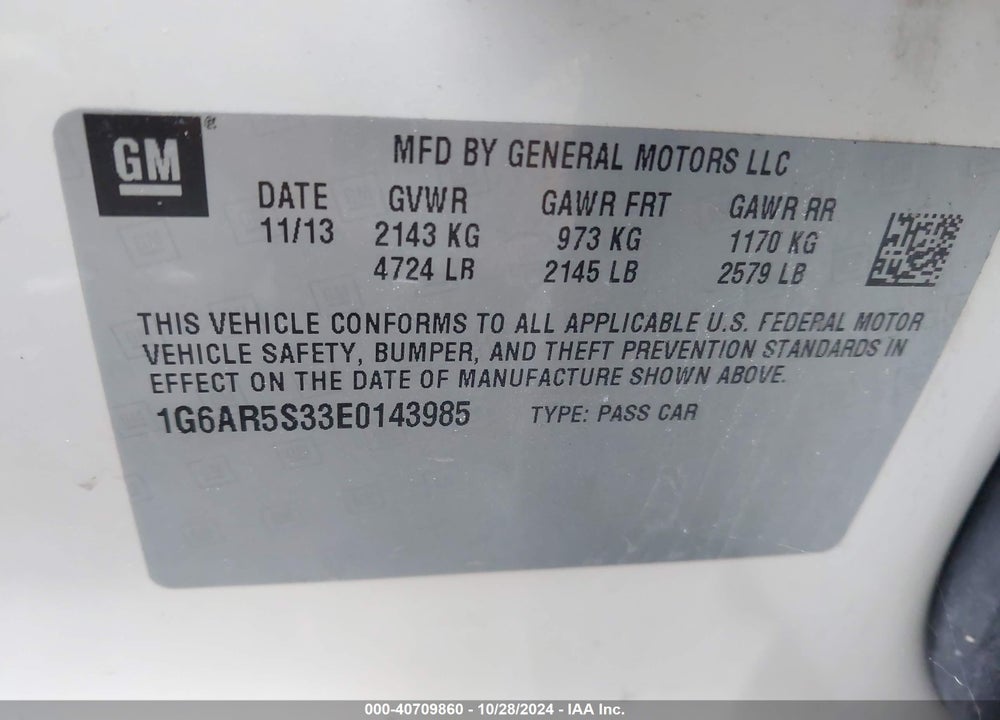 2014 CADILLAC CTS LUXURY VIN: 1G6AR5S33E0143985