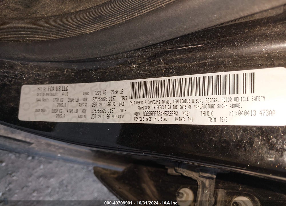 2019 RAM 1500 VIN: 1C6SRFFT8KN523590
