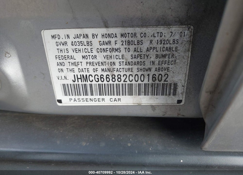 2002 HONDA ACCORD 2.3 EX/2.3 SE VIN: JHMCG66882C001602