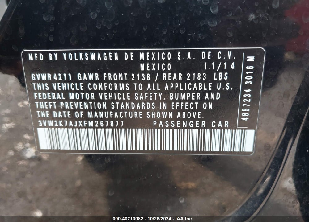 2015 VOLKSWAGEN JETTA 2.0L S VIN: 3VW2K7AJXFM267877