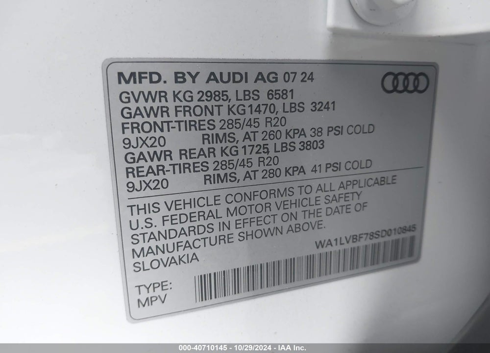 2025 AUDI Q7 PREMIUM PLUS 55 TFSI QUATTRO TIPTRONIC VIN: WA1LVBF78SD010845