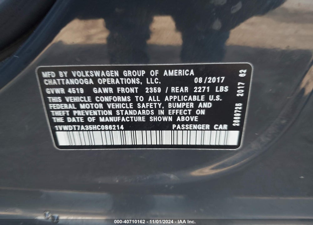 2017 VOLKSWAGEN PASSAT 1.8T R-LINE VIN: 1VWDT7A35HC086214