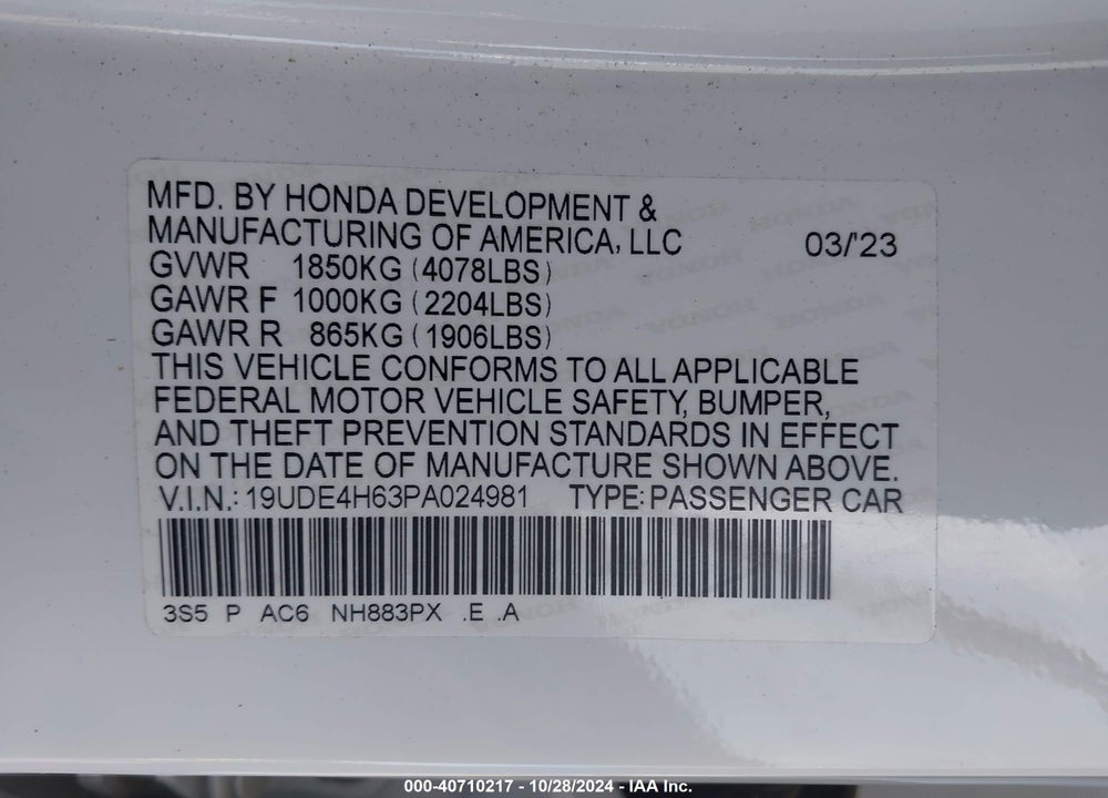 2023 ACURA INTEGRA VIN: 19UDE4H63PA024981