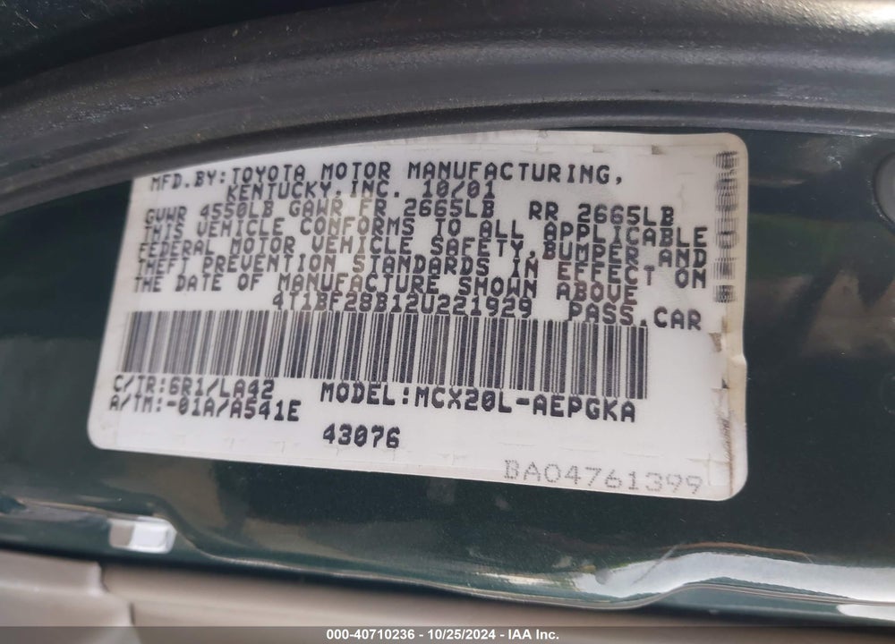 2002 TOYOTA AVALON XLS VIN: 4T1BF28B12U221929
