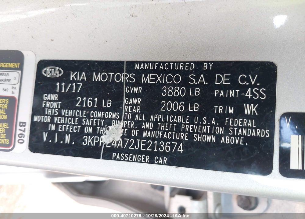 2018 KIA FORTE LX VIN: 3KPFL4A72JE213674