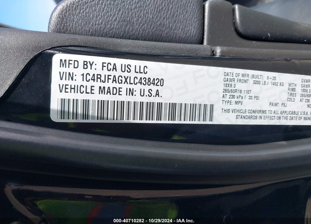 2020 JEEP GRAND CHEROKEE LAREDO E 4X4 VIN: 1C4RJFAGXLC438420