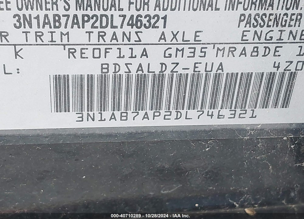 2013 NISSAN SENTRA SV VIN: 3N1AB7AP2DL746321
