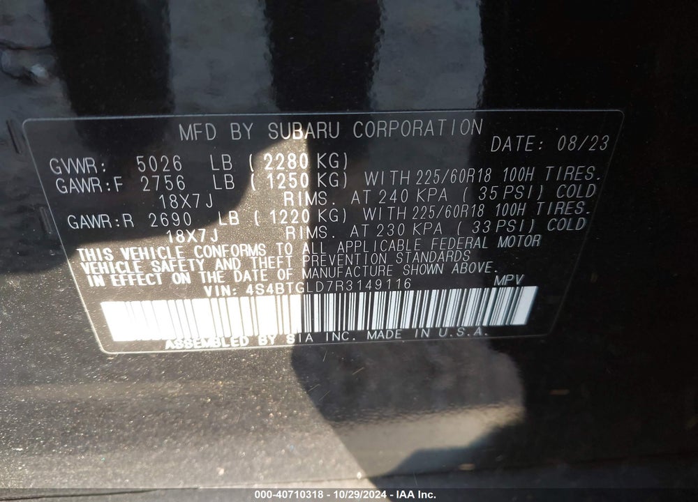 2024 SUBARU OUTBACK ONYX EDITION XT VIN: 4S4BTGLD7R3149116