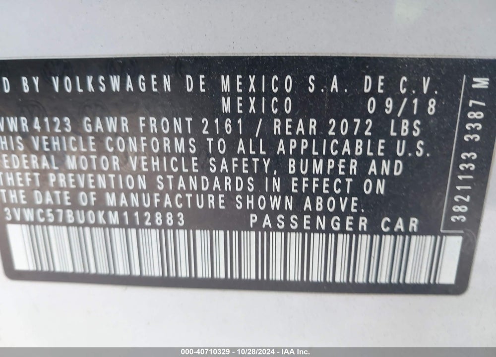 2019 VOLKSWAGEN JETTA 1.4T R-LINE/1.4T S/1.4T SE VIN: 3VWC57BU0KM112883