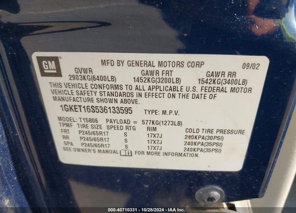 2003 GMC ENVOY XL SLT VIN: 1GKET16S536133595