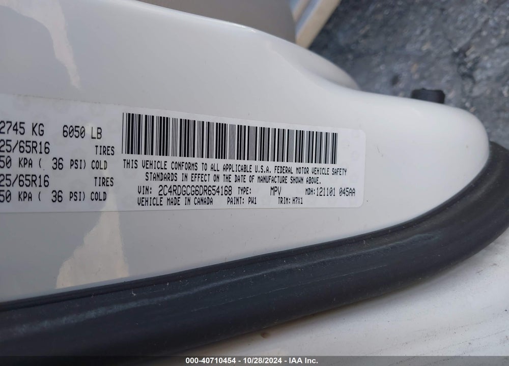 2013 DODGE GRAND CARAVAN SXT VIN: 2C4RDGCG6DR654168