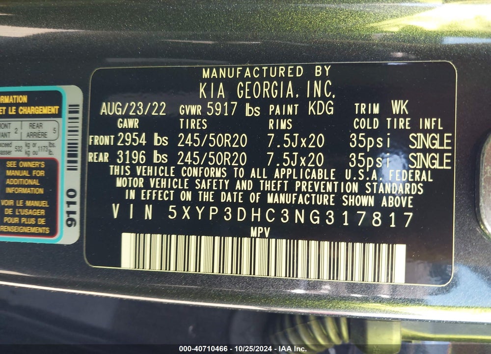 2022 KIA TELLURIDE EX VIN: 5XYP3DHC3NG317817