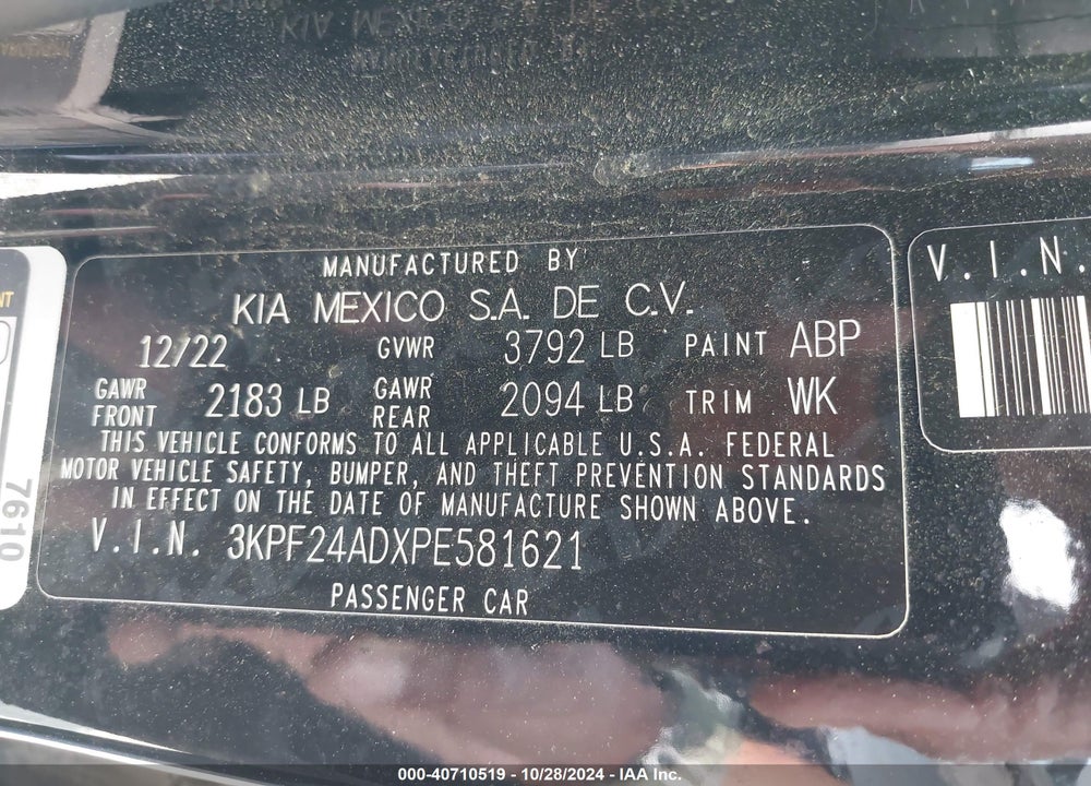 2023 KIA FORTE LXS VIN: 3KPF24ADXPE581621