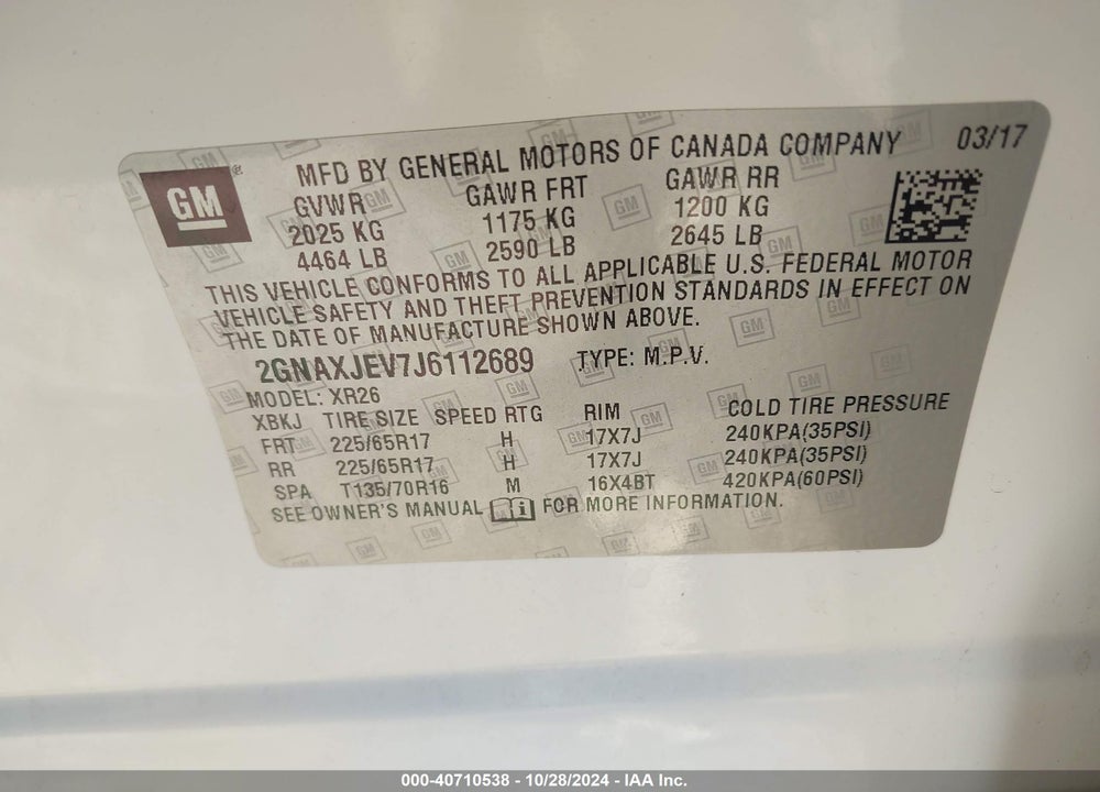 2018 CHEVROLET EQUINOX LT VIN: 2GNAXJEV7J6112689