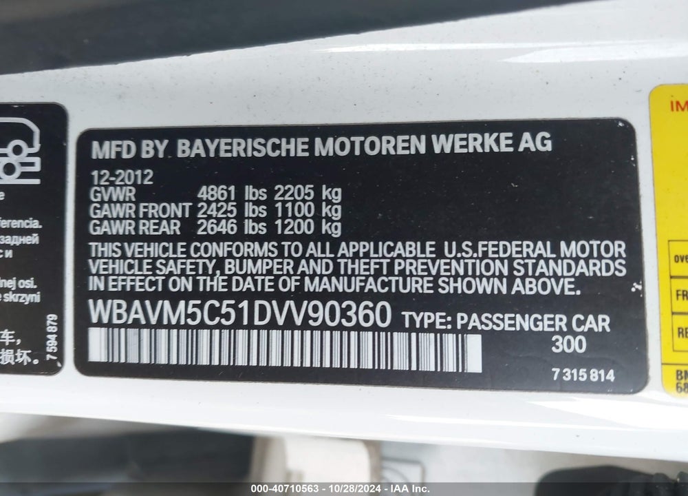 2013 BMW X1 XDRIVE35I VIN: WBAVM5C51DVV90360