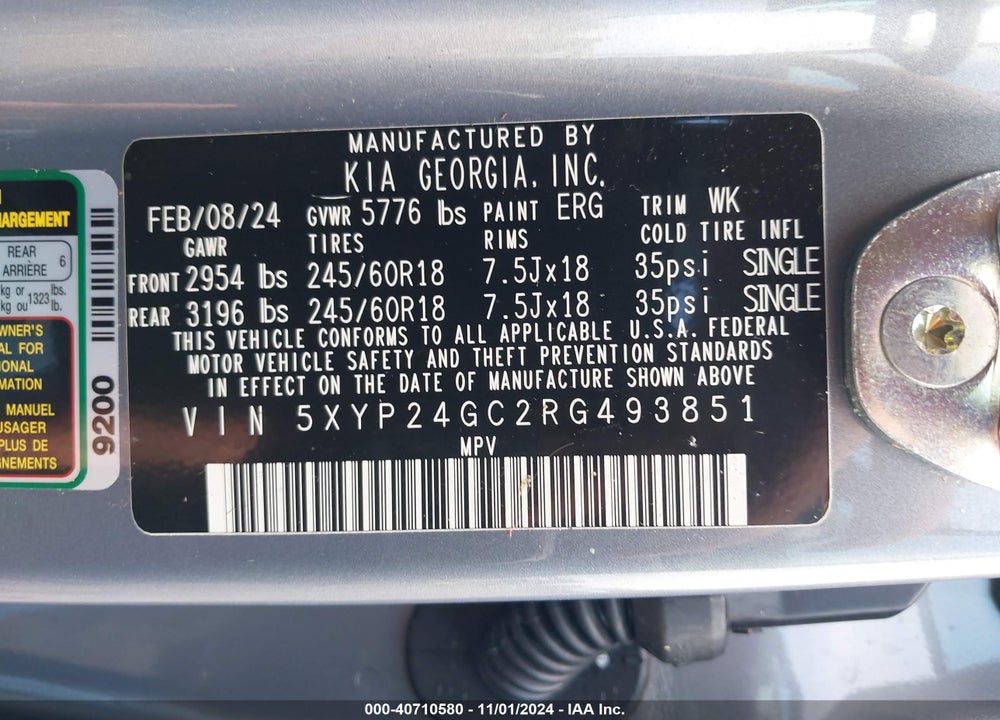 2024 KIA TELLURIDE LX VIN: 5XYP24GC2RG493851