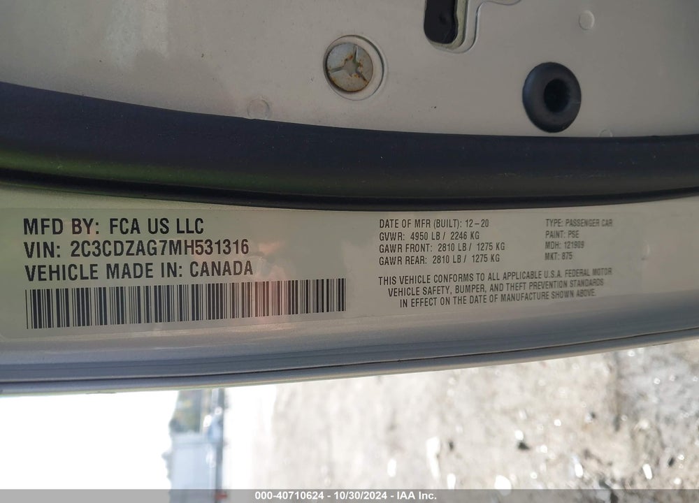 2021 DODGE CHALLENGER SXT VIN: 2C3CDZAG7MH531316