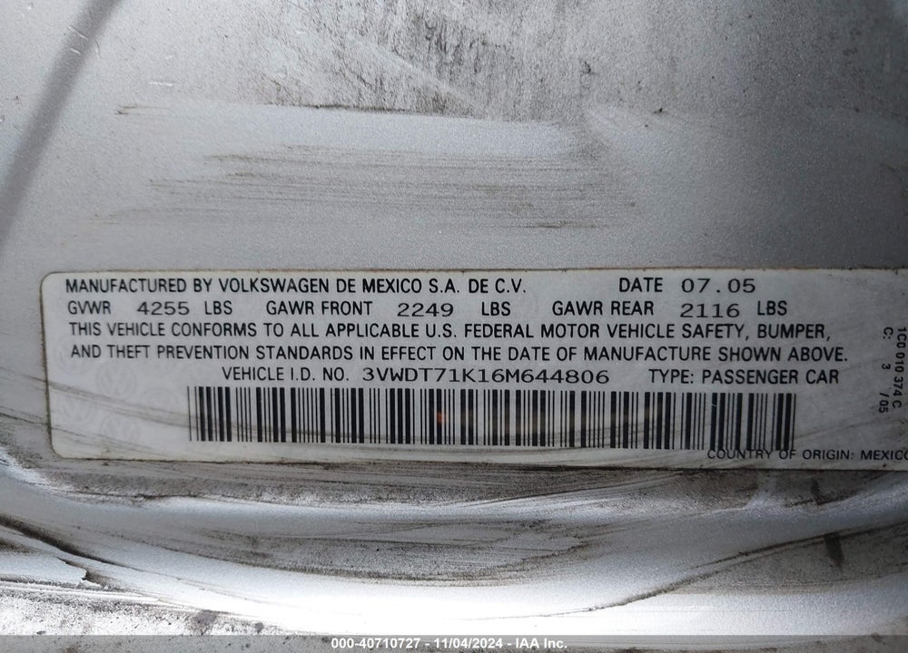 2006 VOLKSWAGEN JETTA TDI VIN: 3VWDT71K16M644806