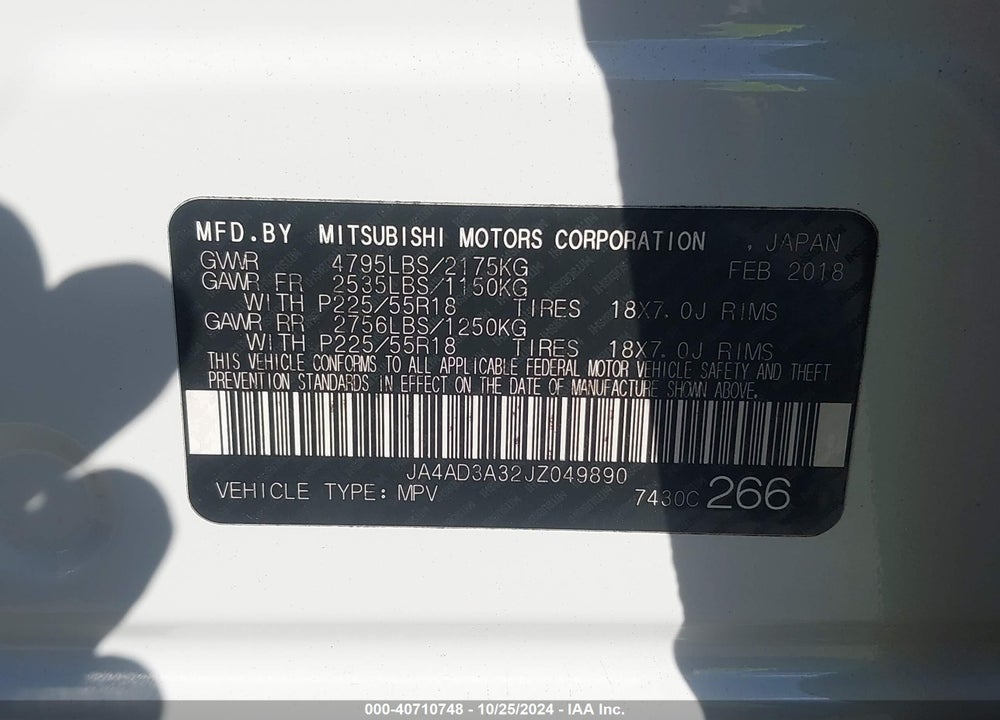 2018 MITSUBISHI OUTLANDER LE/SE/SEL VIN: JA4AD3A32JZ049890