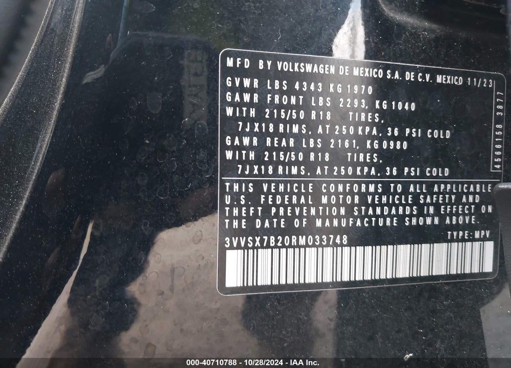 2024 VOLKSWAGEN TAOS 1.5T SE VIN: 3VVSX7B20RM033748