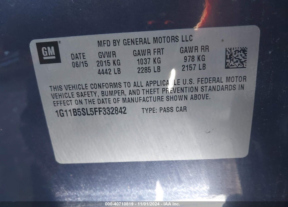 2015 CHEVROLET MALIBU LS VIN: 1G11B5SL5FF332842
