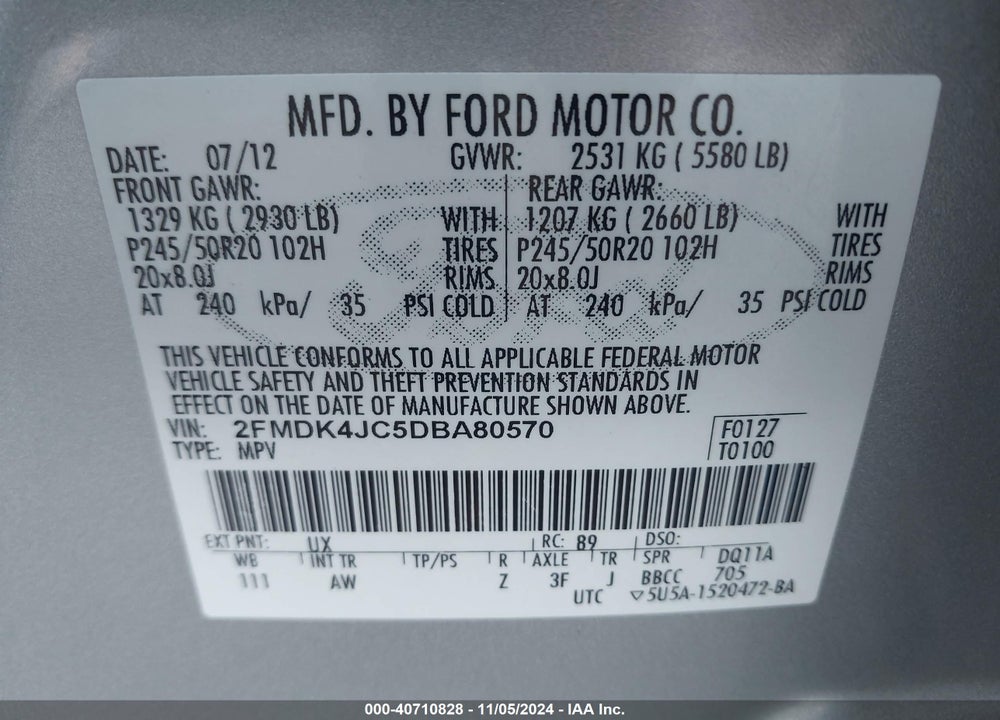 2013 FORD EDGE SEL VIN: 2FMDK4JC5DBA80570