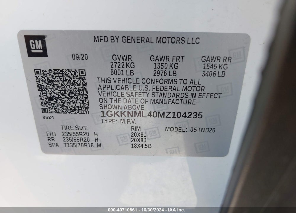 2021 GMC ACADIA FWD SLT VIN: 1GKKNML40MZ104235