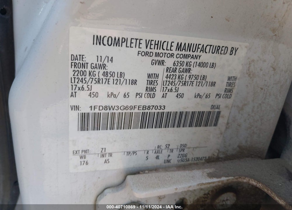 2015 FORD F-350 CHASSIS XL VIN: 1FD8W3G69FEB87033