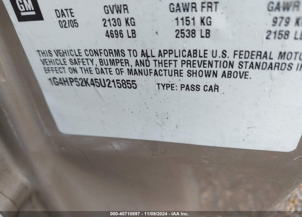 2005 BUICK LESABRE CUSTOM VIN: 1G4HP52K45U215855