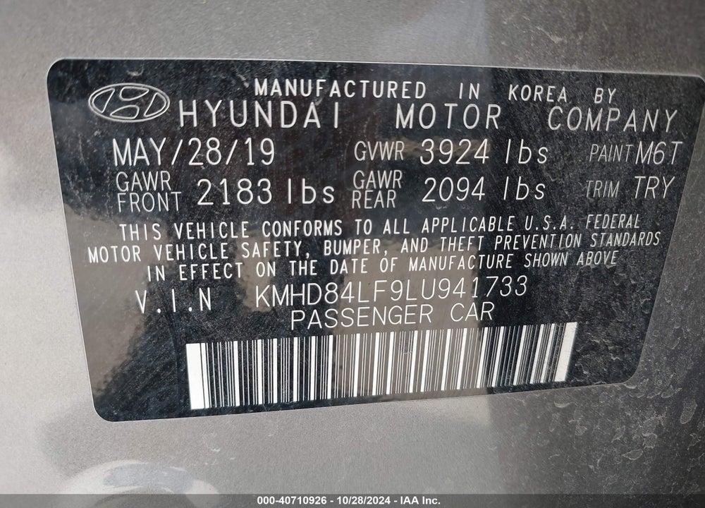 2020 HYUNDAI ELANTRA VALUE EDITION VIN: KMHD84LF9LU941733