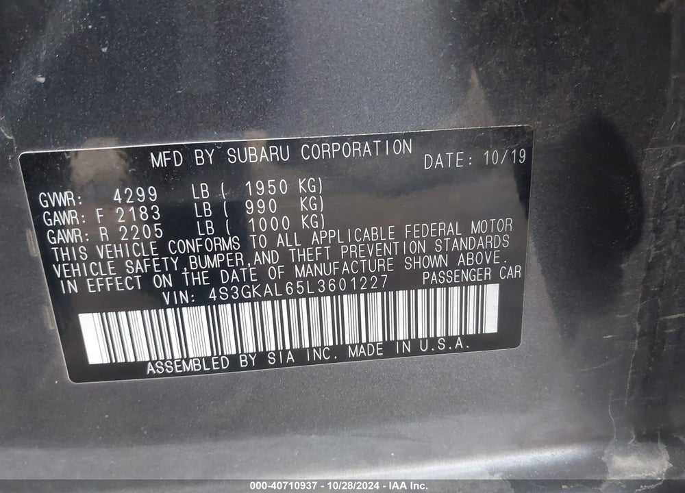 2020 SUBARU IMPREZA SPORT VIN: 4S3GKAL65L3601227