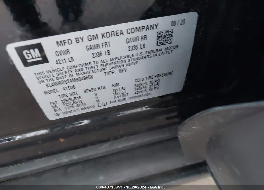 2021 BUICK ENCORE GX FWD SELECT VIN: KL4MMDS24MB049668