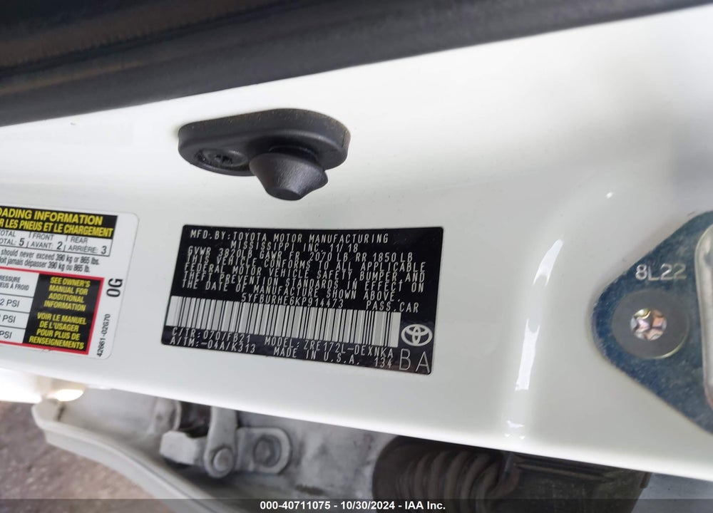 2019 TOYOTA COROLLA LE VIN: 5YFBURHE6KP914473