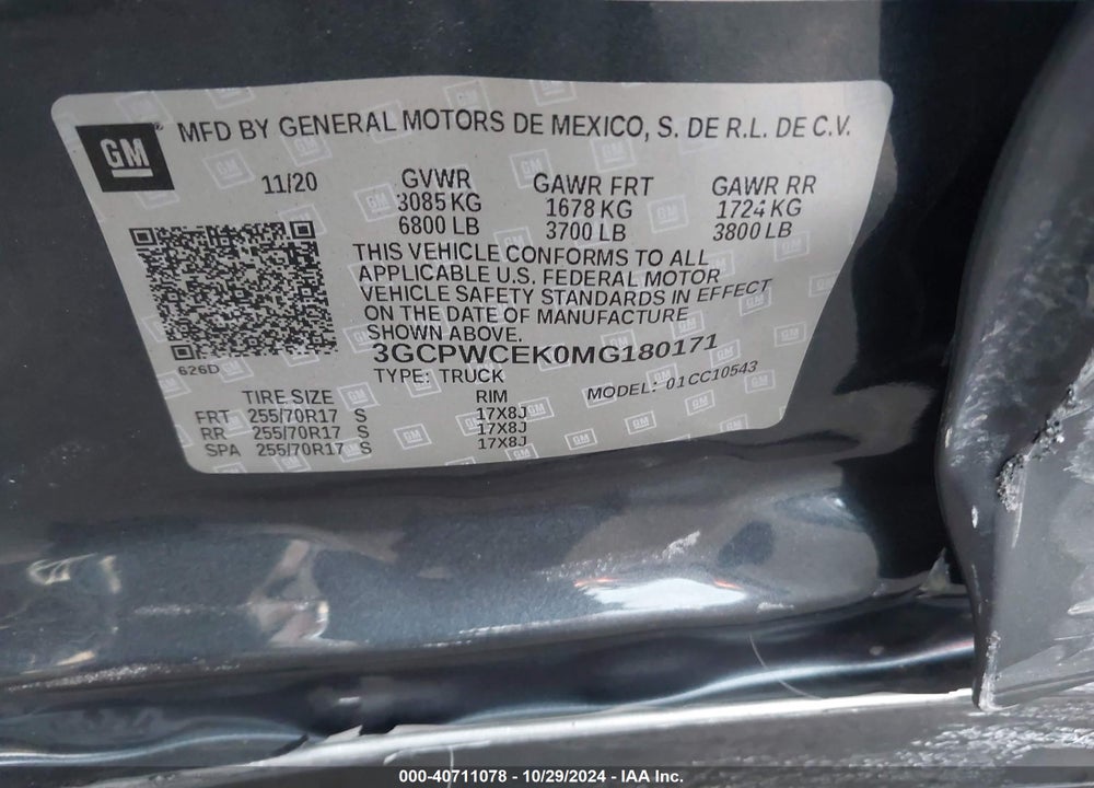 2021 CHEVROLET SILVERADO 1500 2WD SHORT BED LT VIN: 3GCPWCEK0MG180171